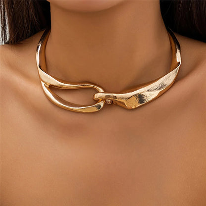 Exaggerated Chunky Heavy Metal Big Torques Choker Necklace Women Punk Goth Irregular Twisted Chain Grunge Jewelry Steampunk Men
