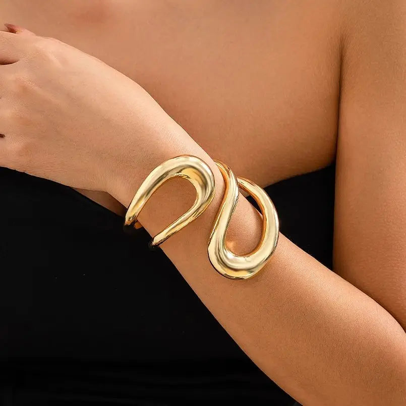 Gold Geometric Twisted Open Bangle Cuff Bracelet