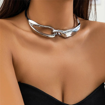 Exaggerated Chunky Heavy Metal Big Torques Choker Necklace Women Punk Goth Irregular Twisted Chain Grunge Jewelry Steampunk Men