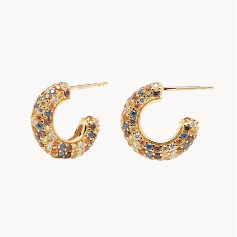 Women's Rainbow Full Diamond Sterling Silver Colored Diamond Earrings